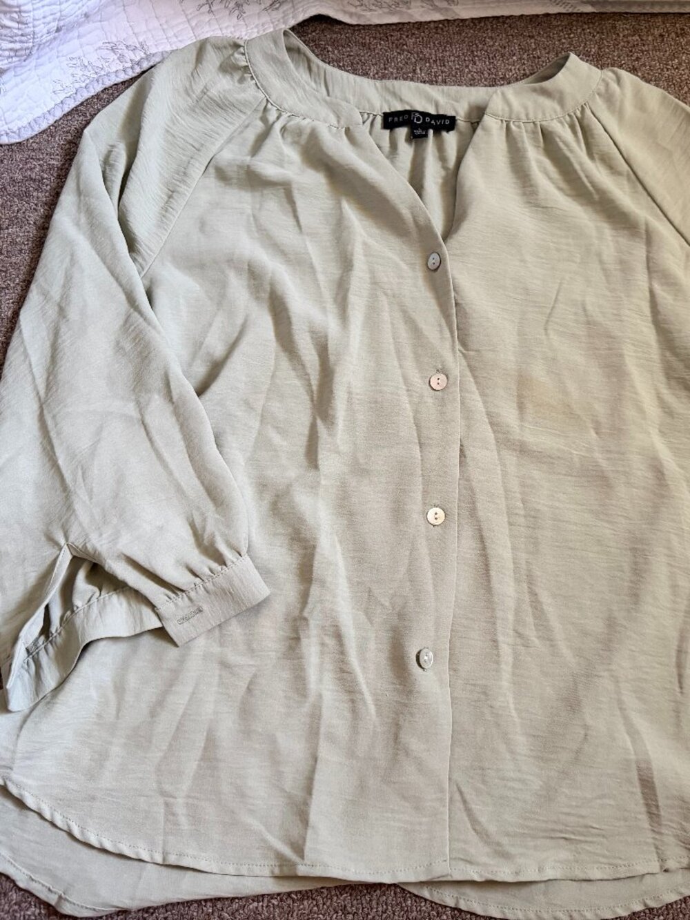 Fred David Women's Button Front Blouse Mint Size L